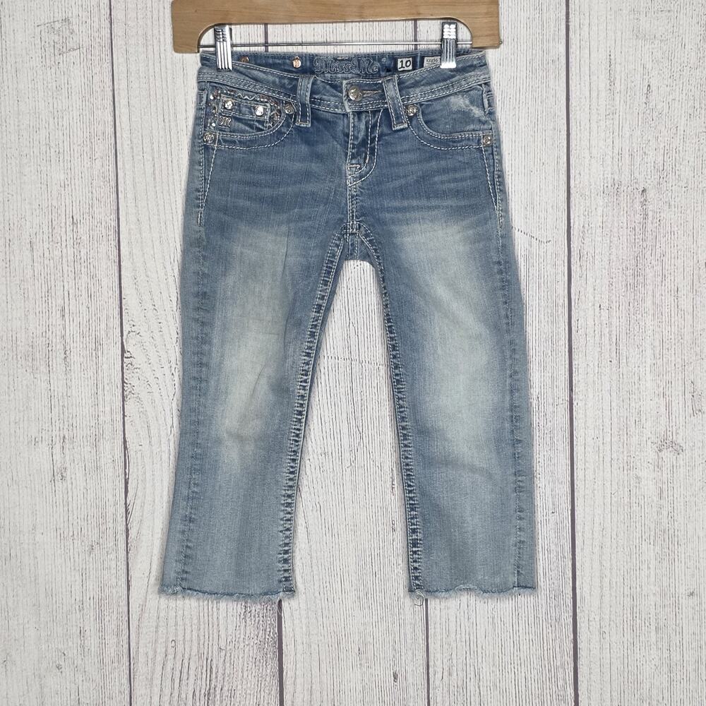 Miss Me Girls Crop Jeans Size 10 Embellished Rhinestone Flap Pocket Stretch
